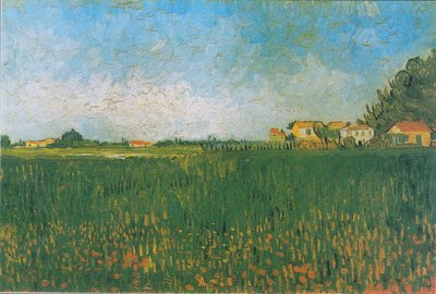 Boerderijen in een tarweveld bij Arles door Vincent van Gogh